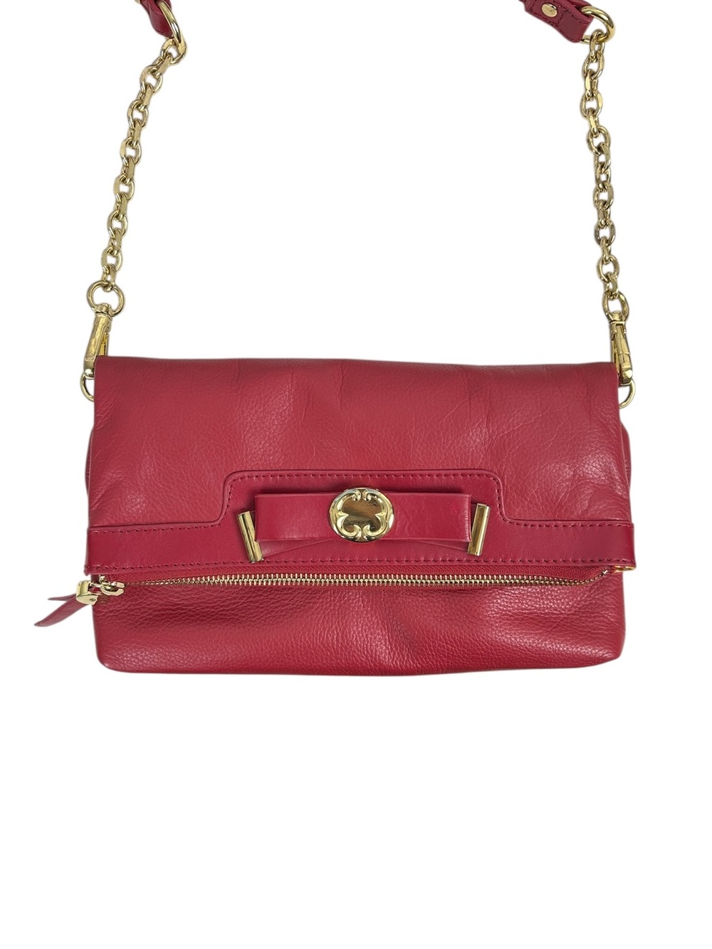 EMMA FOX Genuine Leather Aritta Foldover Crossbody Convertible Clutch Bag, Red